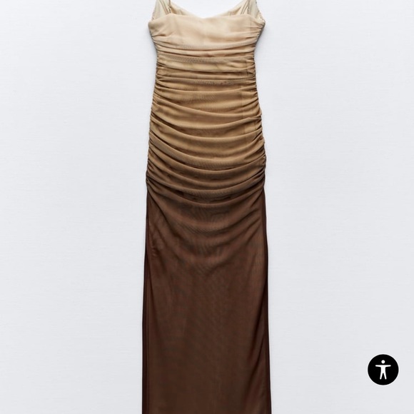 Zara Women’s Medium Brown Nude Print Dress with Tulle NWT Adjustable Straps. - Picture 1 of 6